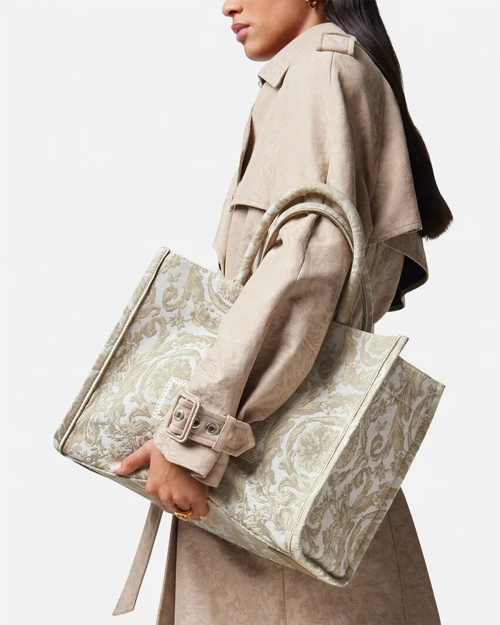 Versace Totes WomenMen Barocco Athena Medium Tote Bag Beigeprint