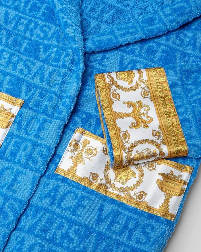 Versace Underwear and Beachwear Kids I Baroque Bathrobe Light Blue
