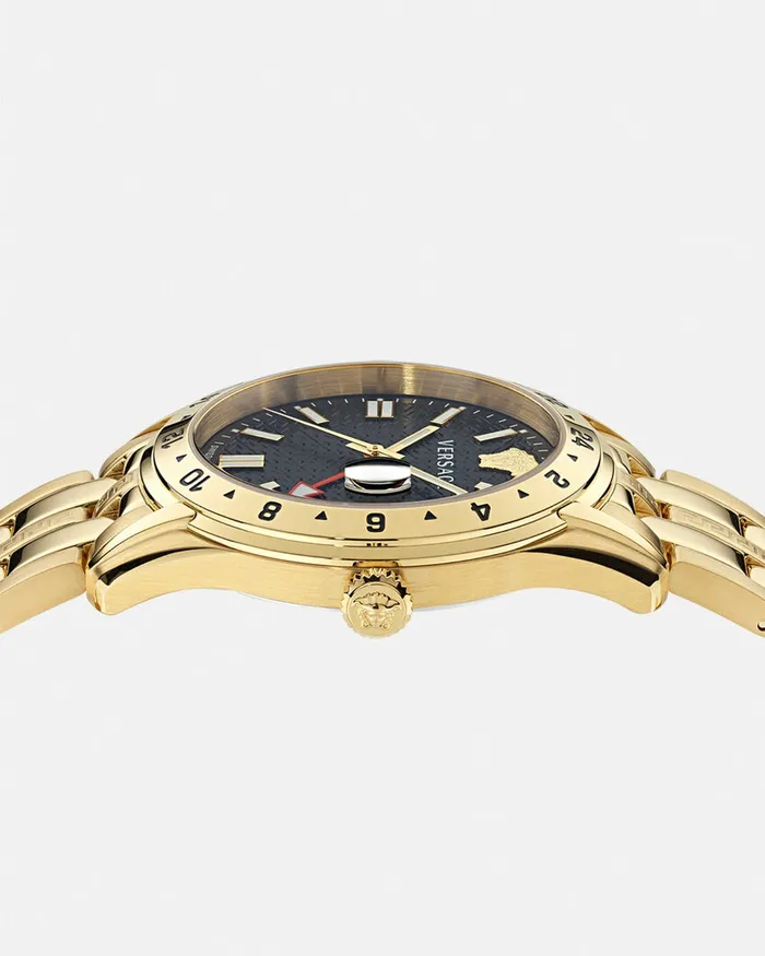 Versace Watches Men Greca Time Gmt Watch Gold