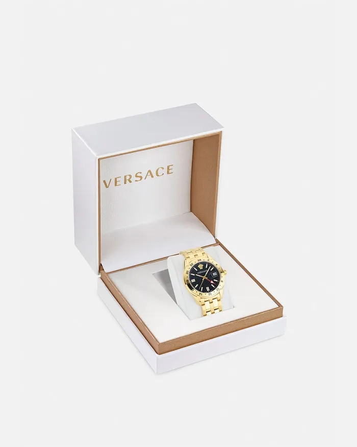 Versace Watches Men Greca Time Gmt Watch Gold