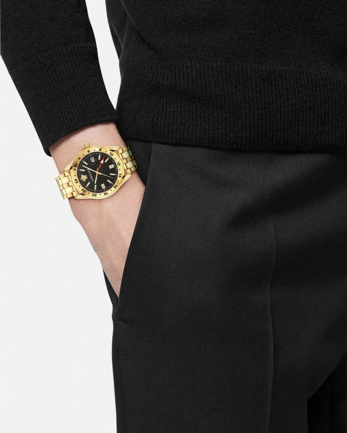 Versace Watches Men Greca Time Gmt Watch Gold