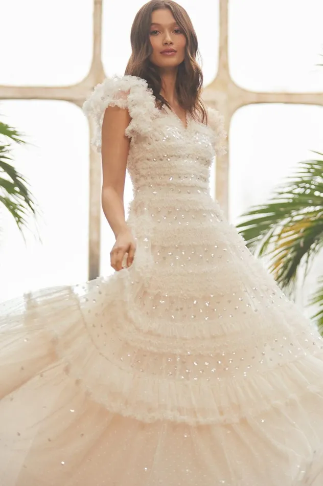 Vivian VNeck Gown Champagne Women Needle and Thread Dresses