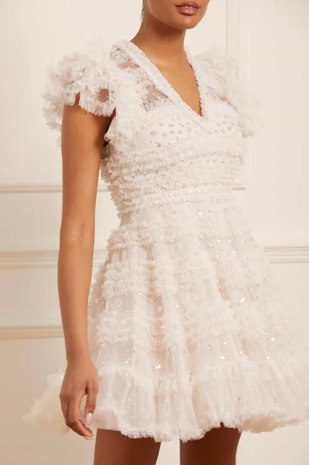 Vivian VNeck Micro Mini Dress Champagne Women Needle and Thread Dresses