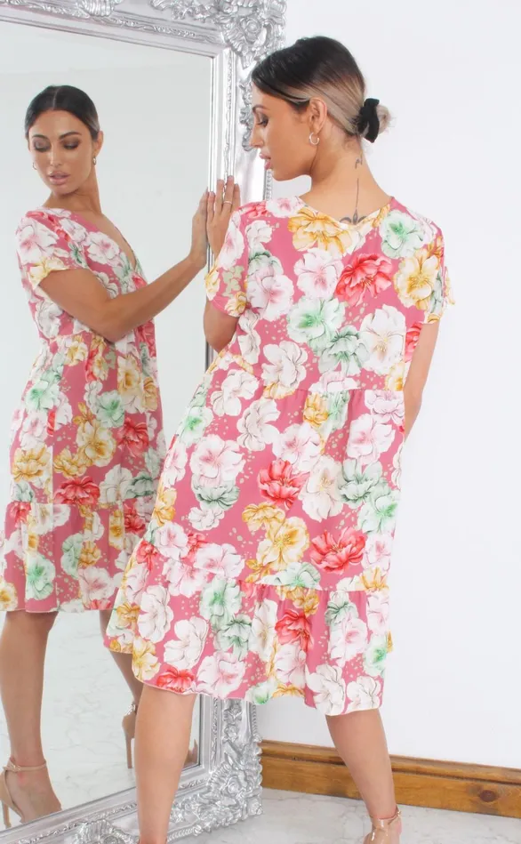 Vixen Red Floral V Neck Smock Dress Women Missfiga Skater Dresses
