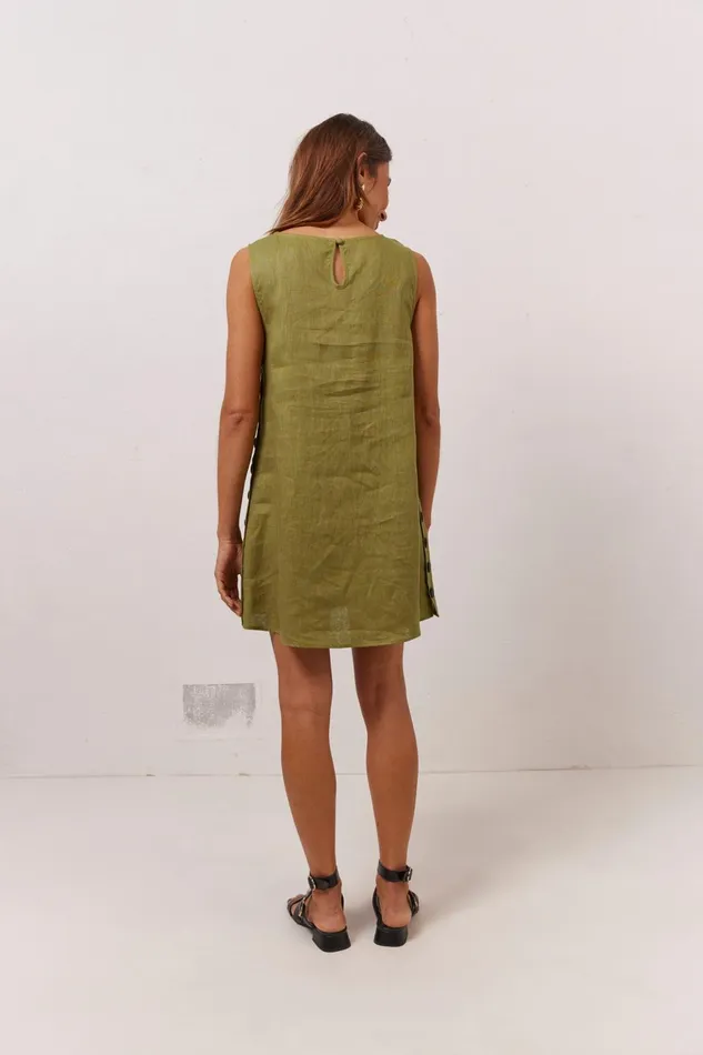 VRG GRL Annabelle Linen Mini Dress Olive Women Mini Dresses VRG GRL Annabelle Linen Mini Dress Olive Women Mini Dresses