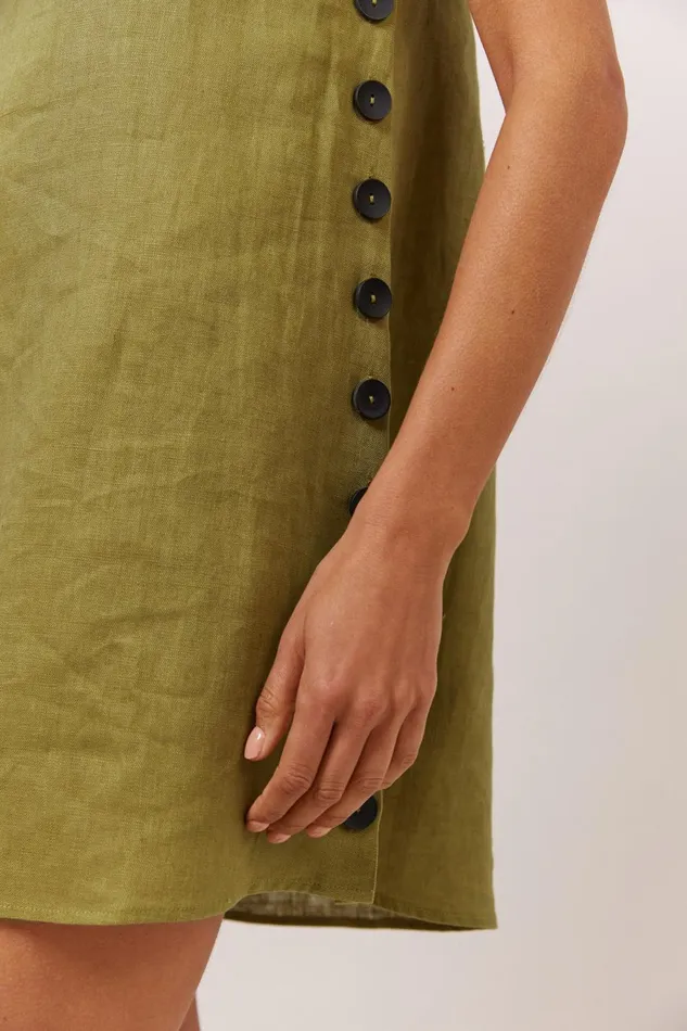 VRG GRL Annabelle Linen Mini Dress Olive Women Mini Dresses VRG GRL Annabelle Linen Mini Dress Olive Women Mini Dresses