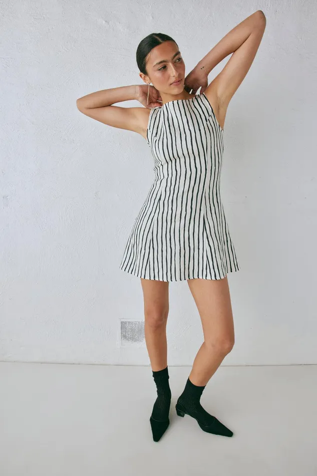 VRG GRL Chloe Linen Mini Dress Black Women Mini Dresses