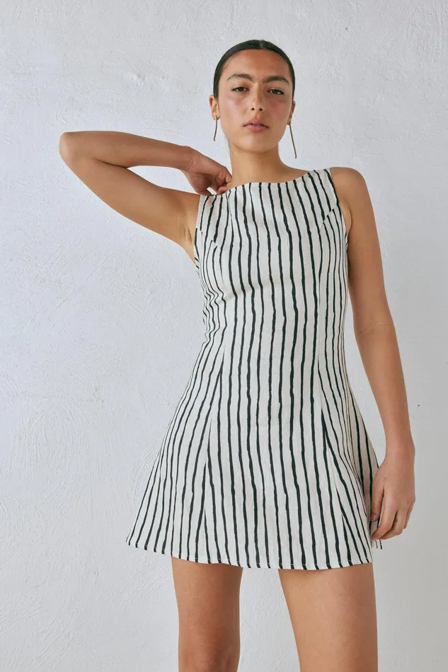 VRG GRL Chloe Linen Mini Dress Black Women Mini Dresses VRG GRL Chloe Linen Mini Dress Black Women Mini Dresses