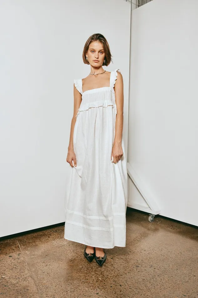VRG GRL Curate and Create Smock Maxi Dress White Women MidiMaxi Dresses