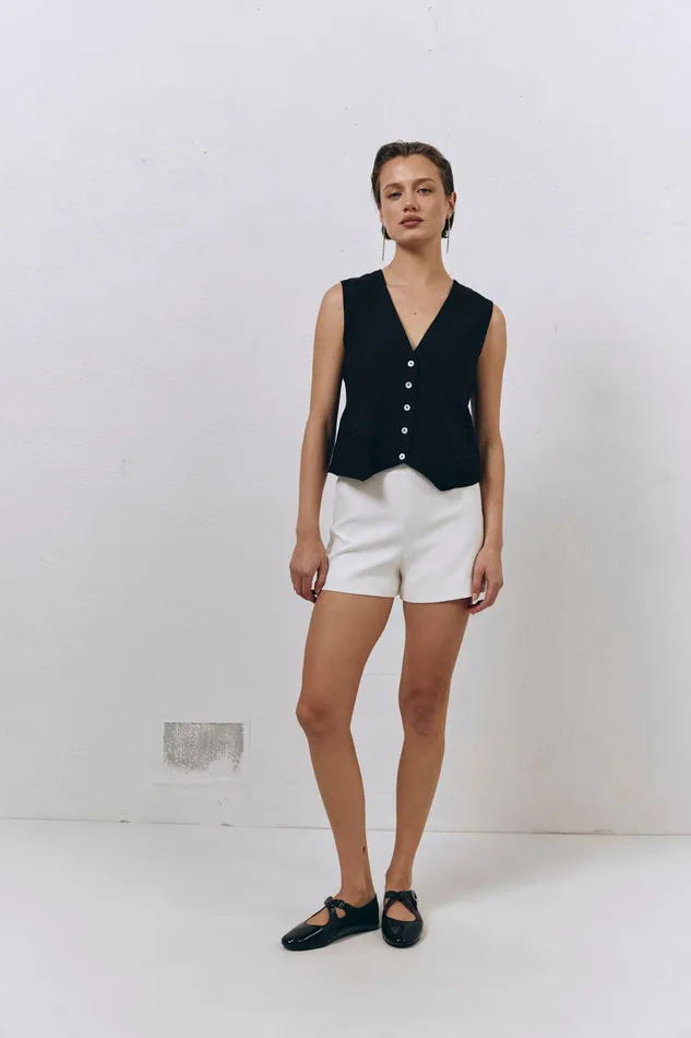 VRG GRL Italian Streets Linen Vest Black Women Sleeveless