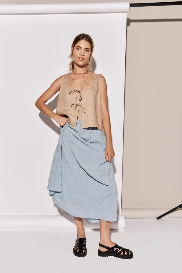 VRG GRL Nessa Linen Smock Top Beige Women Sleeveless VRG GRL Nessa Linen Smock Top Beige Women Sleeveless