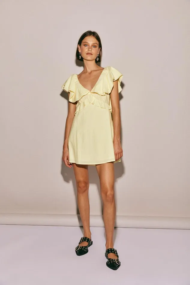 VRG GRL Party Nights Frill Mini Dress Lemon Women Mini Dresses