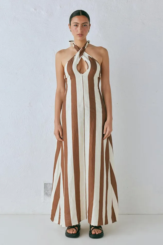 VRG GRL Polly Linen Maxi Dress Stripe Women MidiMaxi Dresses
