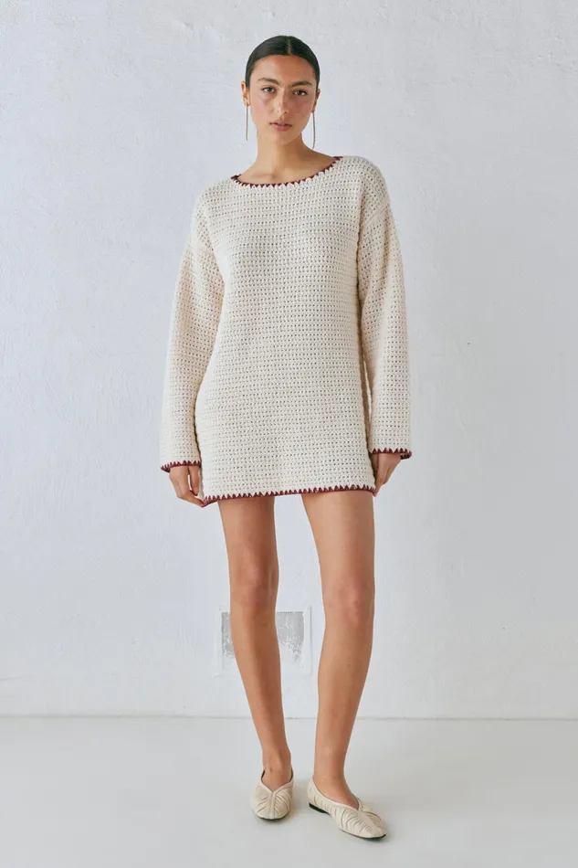 VRG GRL Stella Knit Tunic Cream Women Mini Dresses