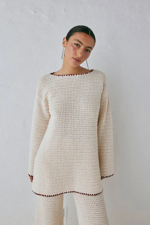 VRG GRL Stella Knit Tunic Cream Women Mini Dresses