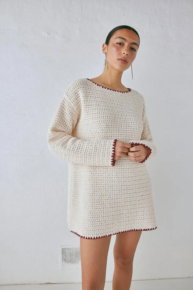 VRG GRL Stella Knit Tunic Cream Women Mini Dresses