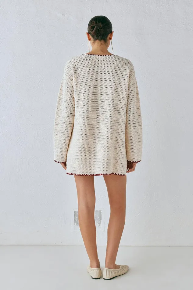 VRG GRL Stella Knit Tunic Cream Women Mini Dresses