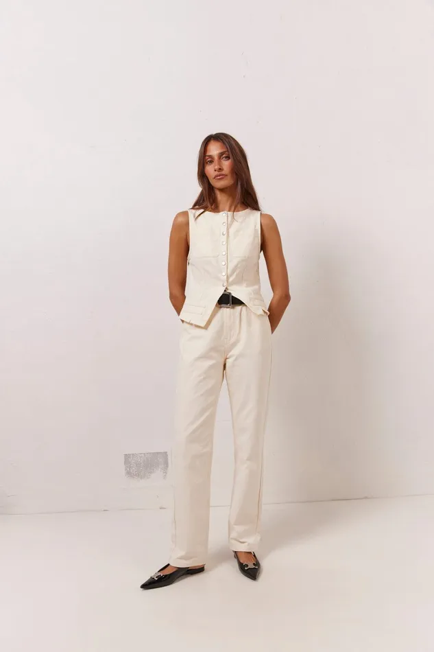 VRG GRL Suki Denim Vest Cream Women Sets
