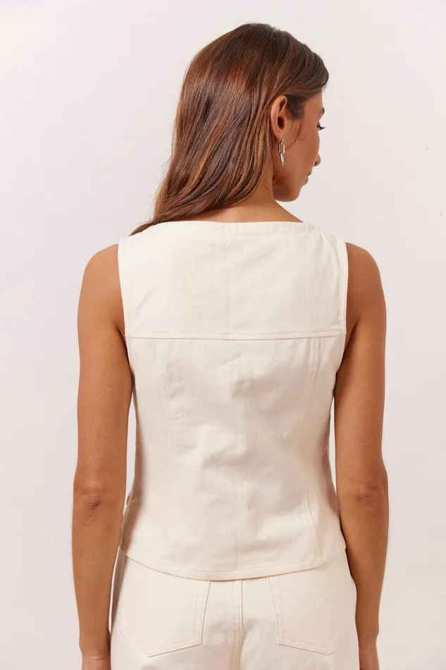 VRG GRL Suki Denim Vest Cream Women Sets