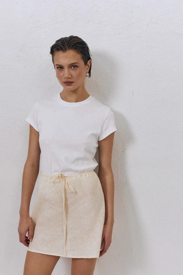 VRG GRL The Way To San Jose Bias Cut Linen Mini Skirt Cream Women Skirts