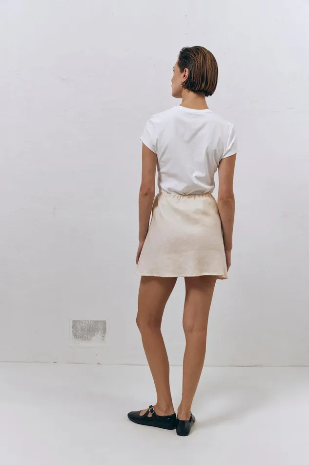 VRG GRL The Way To San Jose Bias Cut Linen Mini Skirt Cream Women Skirts