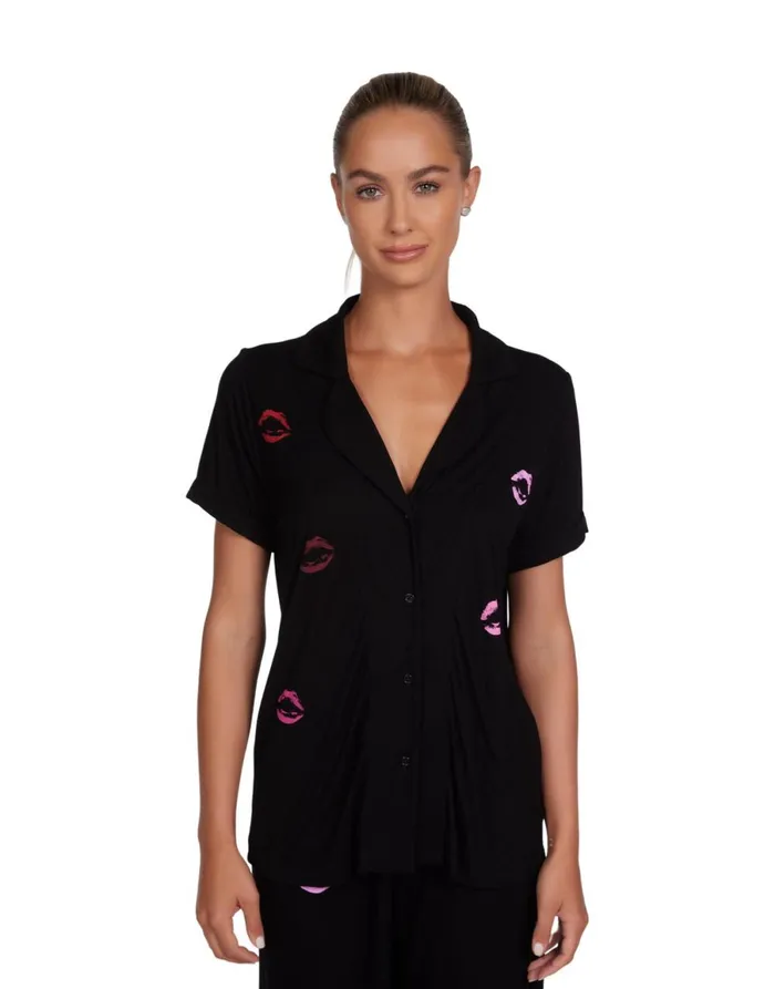 Waverly Mini Watercolor Lips Black Women039s Lauren Moshi Short Sleeve