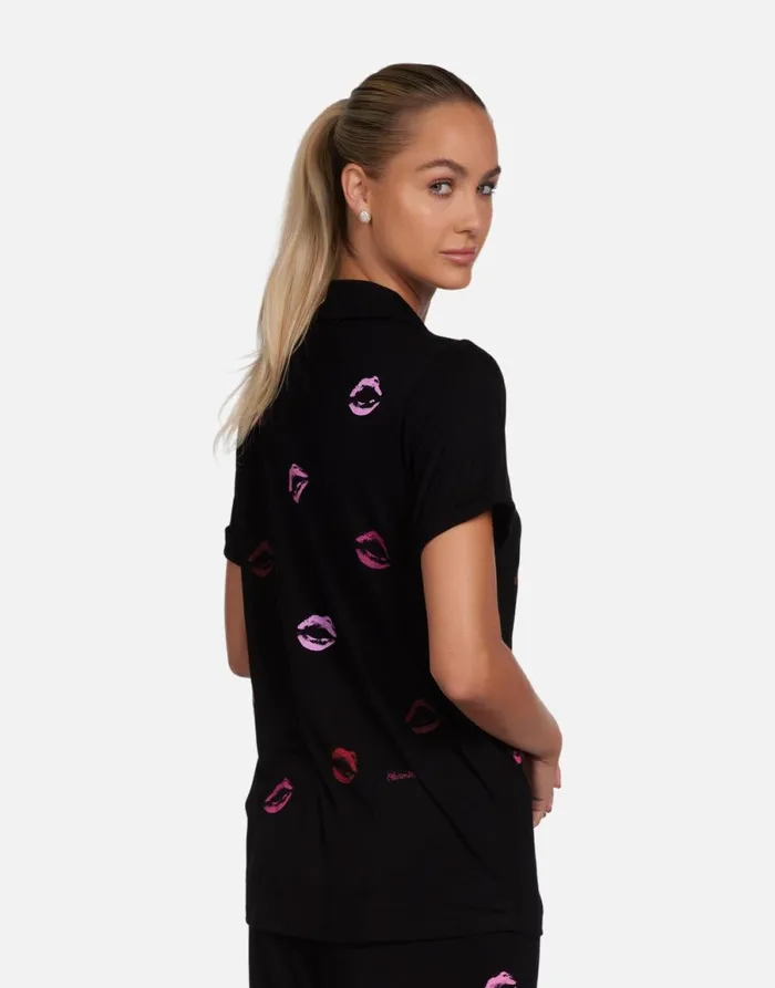 Waverly Mini Watercolor Lips Black Women039s Lauren Moshi Short Sleeve