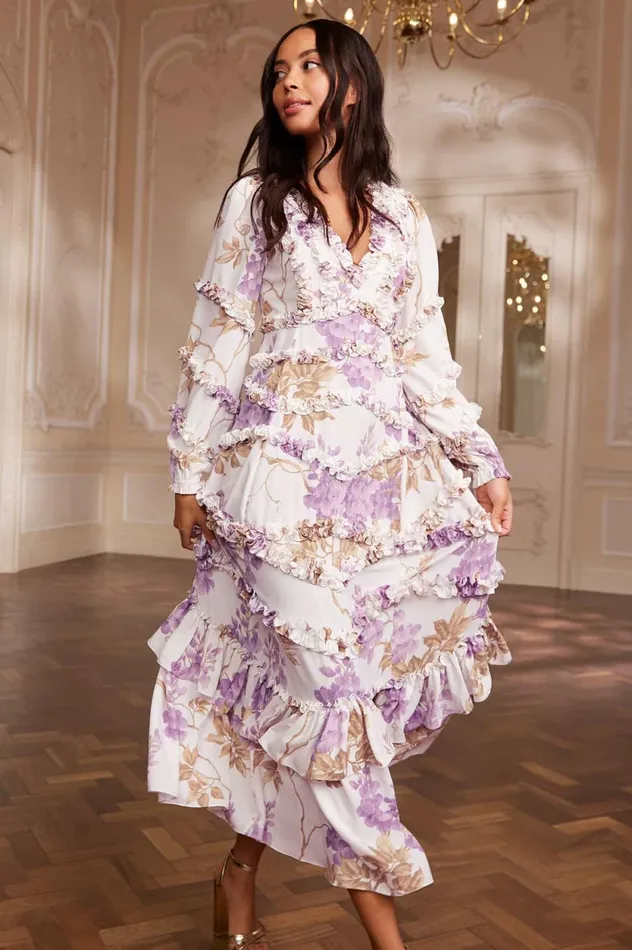 Wisteria Crepe VNeck Ankle Gown Multi Women Needle and Thread Dresses