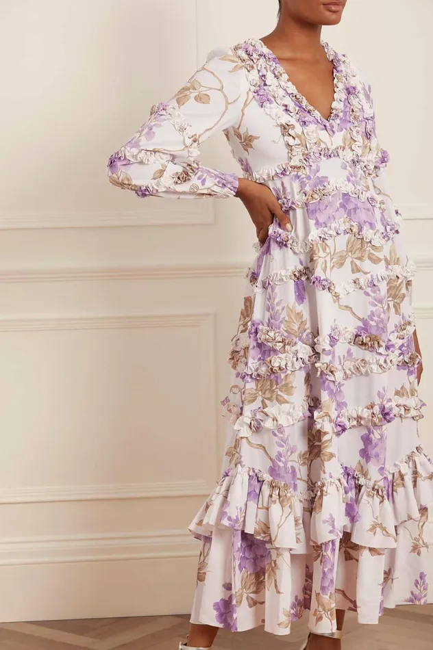 Wisteria Crepe VNeck Ankle Gown Multi Women Needle and Thread Dresses