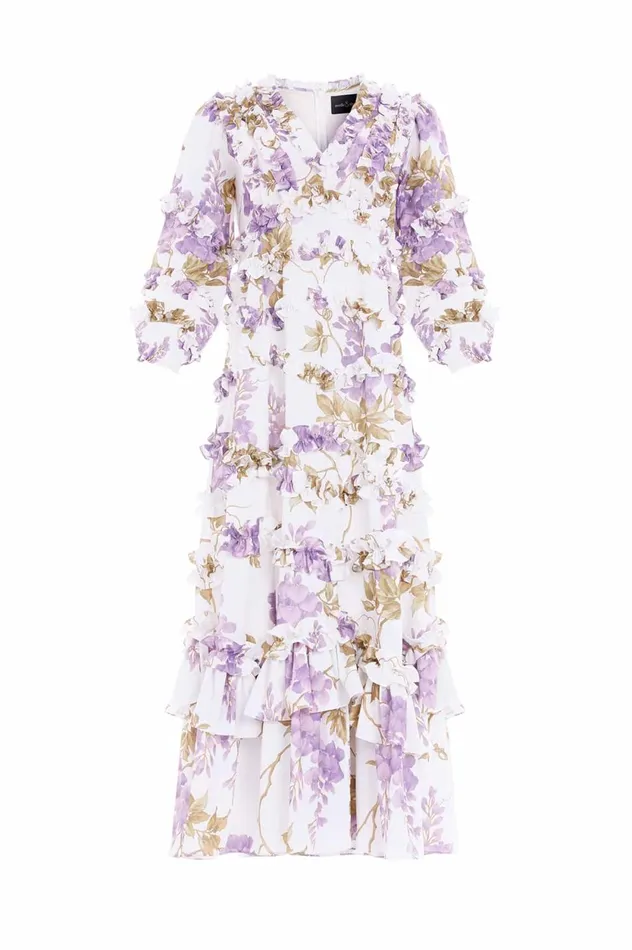 Wisteria Crepe VNeck Ankle Gown Multi Women Needle and Thread Dresses