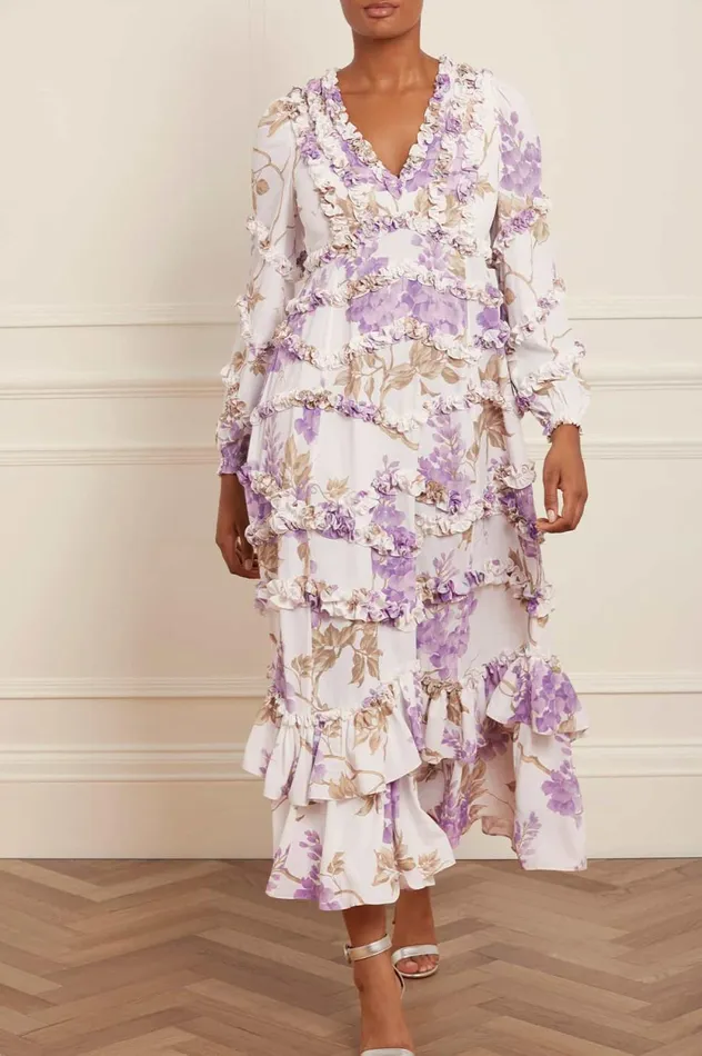 Wisteria Crepe VNeck Ankle Gown Multi Women Needle and Thread Dresses