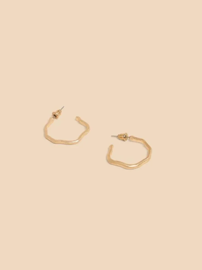 Women Abstract Hoop Earrings Gold Tone Metallic White Stuff Jewellery
