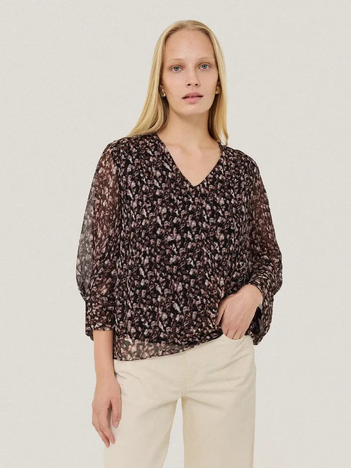 Women Abstract Leopard Top Brown Jigsaw Shirts and Tops