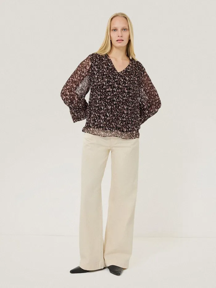 Women Abstract Leopard Top Brown Jigsaw Shirts and Tops