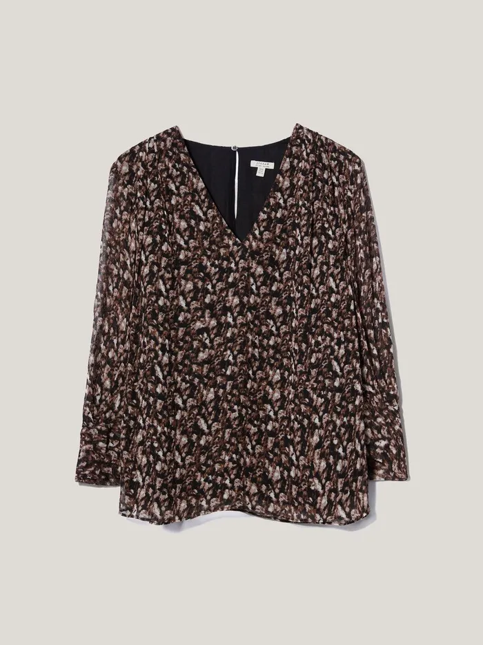 Women Abstract Leopard Top Brown Jigsaw Shirts and Tops