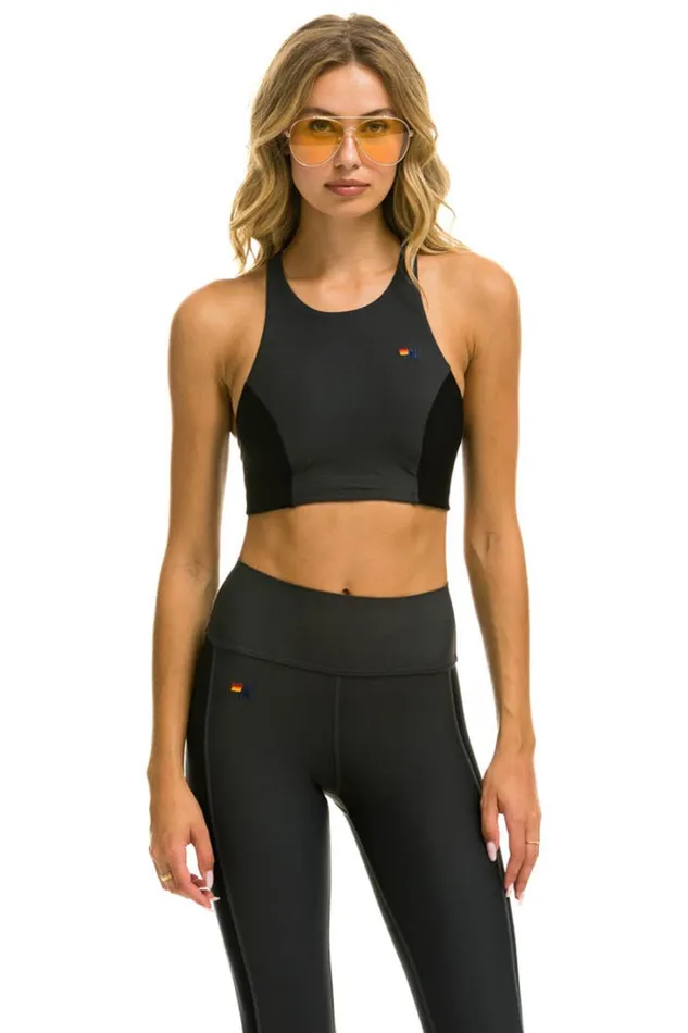 Women Activewear Aviator Nation COLOR BLOCK RACER SPORTS BRA 8211 TITANIUM
