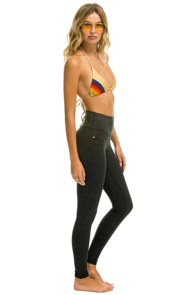 Women Activewear Aviator Nation FULL LENGTH HIRISE BOLT LEGGINGS 8211 CHARCOAL GOLD