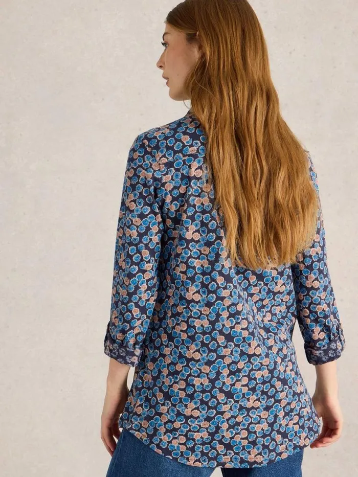 Women ANNIE COLLARED LONGLINE SHIRT Blue Print White Stuff Shirts and Blouses