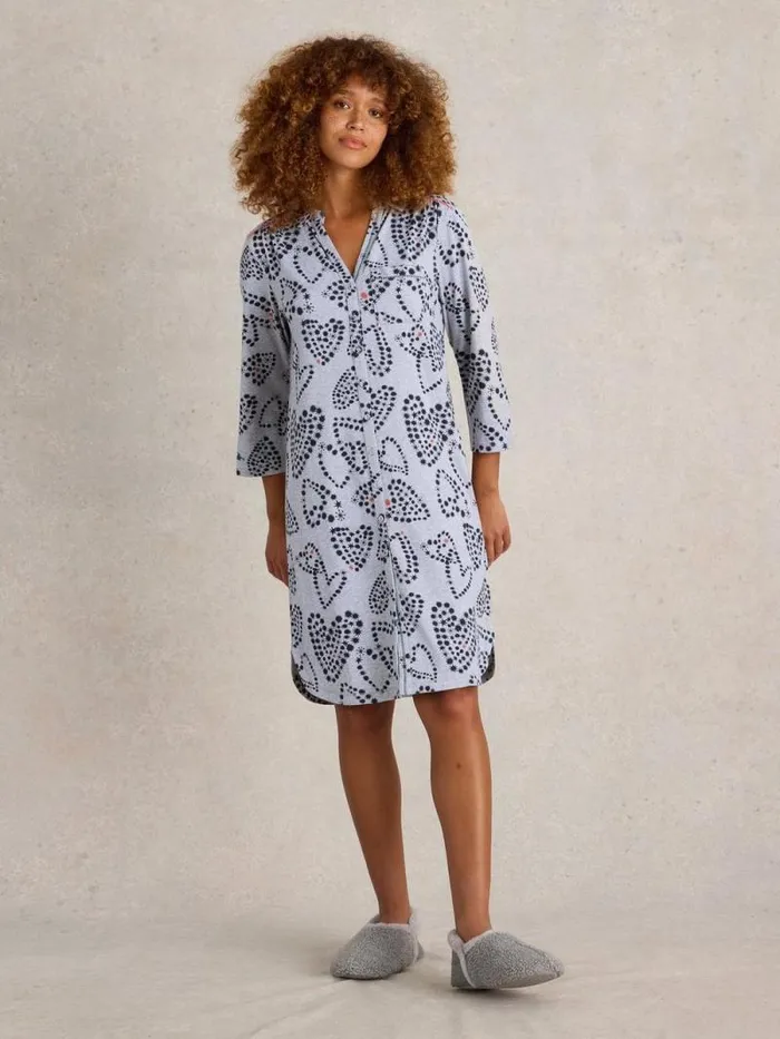 Women Annie Jersey Nightie Grey Print White Stuff Nightwear