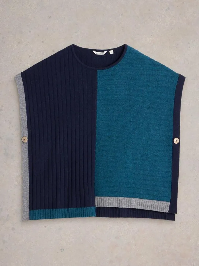 Women Ash Knitted Step Hem Poncho Teal Multi White Stuff Knitwear Women Ash Knitted Step Hem Poncho Teal Multi White Stuff Knitwear
