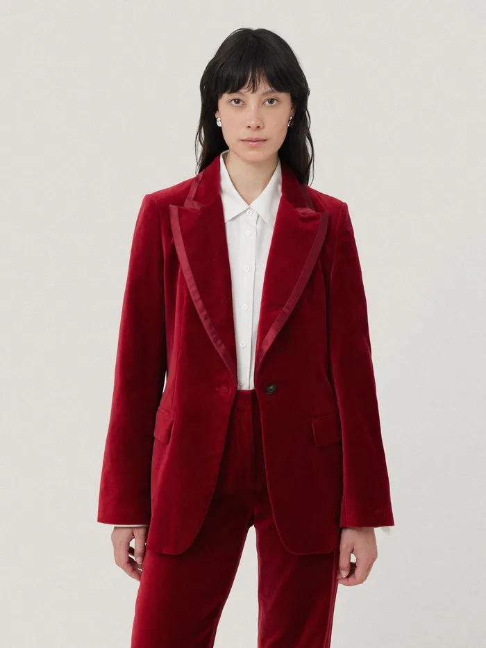 Women Ashby Velvet Blazer Red Jigsaw Party