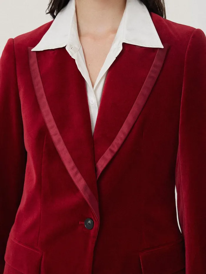 Women Ashby Velvet Blazer Red Jigsaw Party