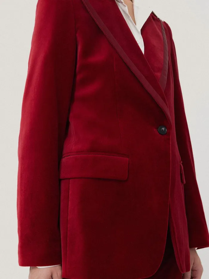Women Ashby Velvet Blazer Red Jigsaw Party