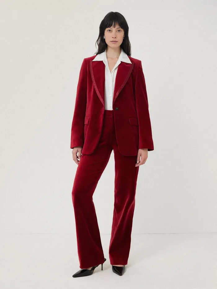 Women Ashby Velvet Blazer Red Jigsaw Party
