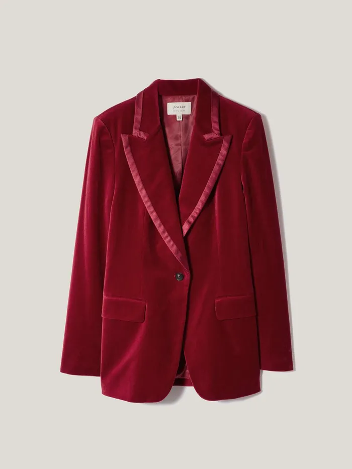 Women Ashby Velvet Blazer Red Jigsaw Party