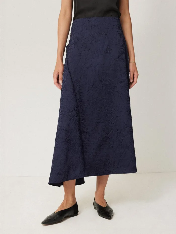 Women Asymmetric Textured Skirt Navy Jigsaw Coords
