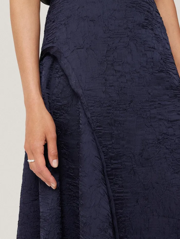 Women Asymmetric Textured Skirt Navy Jigsaw Coords