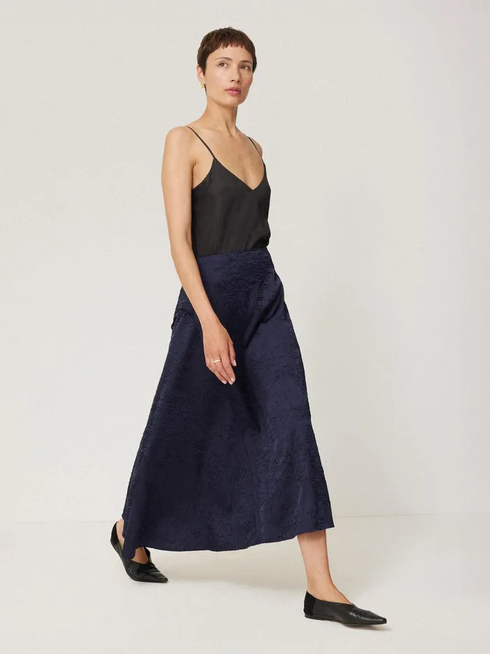 Women Asymmetric Textured Skirt Navy Jigsaw Coords