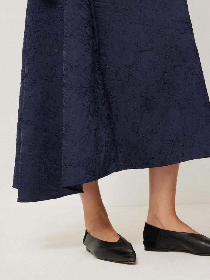 Women Asymmetric Textured Skirt Navy Jigsaw Coords