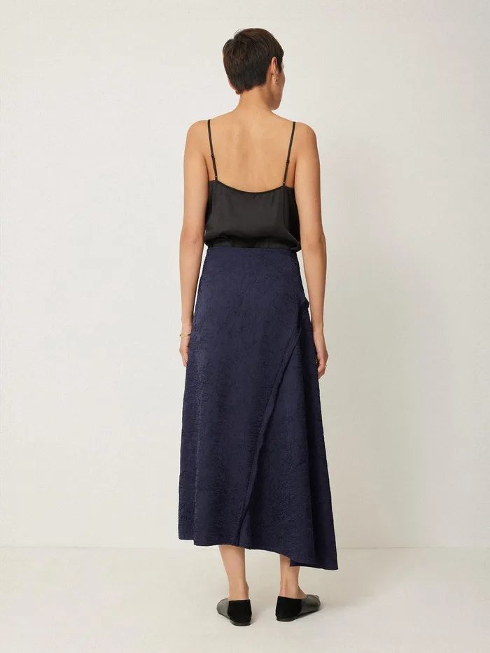 Women Asymmetric Textured Skirt Navy Jigsaw Coords
